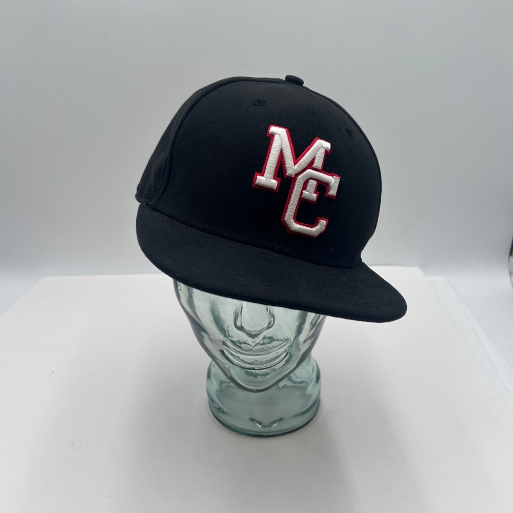 New Era 59FIFTY Fitted Hat Mens 7 1/2 Black Red MC Logo Cross Baseball Cap